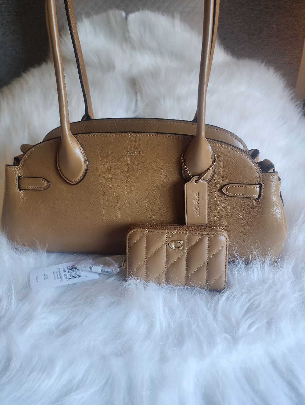New Coach Empire 34 Honey Brown Quilted Zip Card Holder Handbag Bag